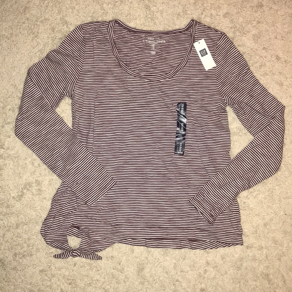 GAP Striped Long Sleeve Easy Tee Shirt Scoopneck Women’s XS Maroon/White Stripe